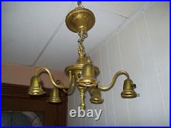 Antique WILLIAMSON Brass Chandelier 5 Arm Hanging Light Fixture Victorian VTG