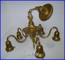 Antique WILLIAMSON Brass Chandelier 5 Arm Hanging Light Fixture Victorian VTG