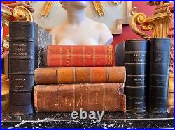 Antique to Vintage French Plump Leather Bound Book Collection Set of 6