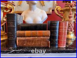 Antique to Vintage French Plump Leather Bound Book Collection Set of 6