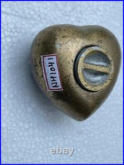 Antique vintage original carved brass heart shape paper weight with lead NH1041