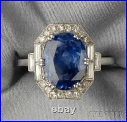 Art Deco 4.50 Ct Oval Cut Blue Sapphire Diamond 925 Silver Antique Vintage Ring
