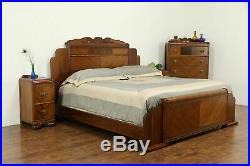 Art Deco Waterfall 1930's Vintage 4 Pc. Bedroom Set, King Size Bed #32673