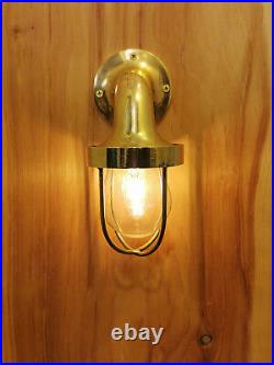 Authentic Vintage Petit Swan Neck Bulkhead Brass Wall Sconce / Cage Light