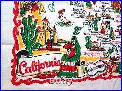 BACKSTOCK NWT NOS 40s Vintage Cactus Cloth CALIFORNIA STATE Souvenir Tablecloth