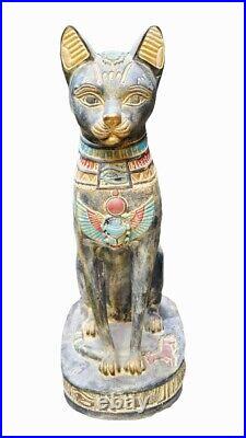 Blue Egyptian Cat BASTET GODDESS of Protection with the Scarab and the wings