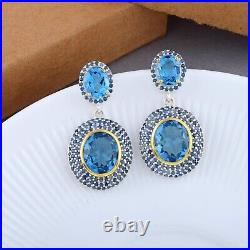 Blue Topaz Solid 925 Sterling Silver Earring Stud Earrings Jewelry GIFT FOR MOM