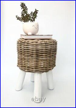 Boho Style Small Rattan Wicker Foot Stool Chair Seat Side Lamp Coffee Table 46cm