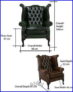 Brand New Chesterfield Queen Anne High Back Wing Chair In Antique Real Leather