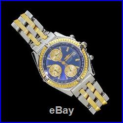 Breitling Chronomat Watch D13048 Blue Dial Stainless & Gold Pilot Band Bracelet