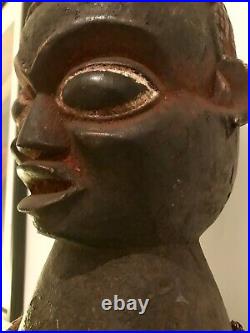 C19th Large Ritual Nigerian Ejagham EkoI Crest Mask Sitting On Basketry Cap