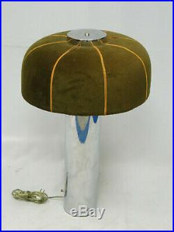 CHIC VINTAGE 70's CHROME BASE MOHAIR SHADE MUSHROOM TABLE LAMP 27