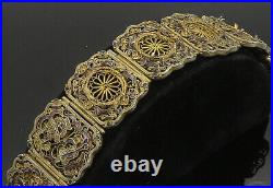 CHINESE 925 Silver Vintage Antique Floral Filigree Panel Bracelet BT8064