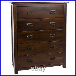 Chest of Drawers 5 Drawer Large Storage Solid Pine Dark Wood Bedroom Baltia