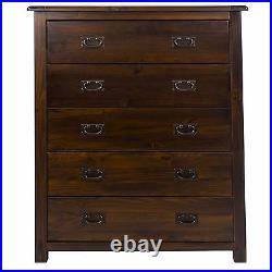 Chest of Drawers 5 Drawer Large Storage Solid Pine Dark Wood Bedroom Baltia