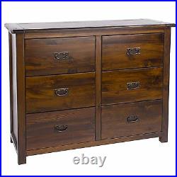 Chest of Drawers 6 Drawer Large Storage Solid Pine Dark Wood Bedroom Baltia