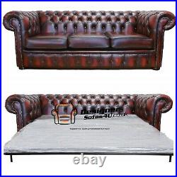 Chesterfield 3 Seater Sofa Bed Antique Genuine 100% leather Handmade Sofa