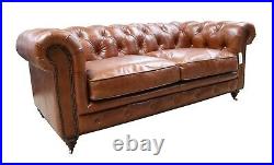 Chesterfield Halo Luxury Vintage Distressed Real Leather 2 Seater Sofa Tan