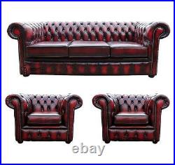 Chesterfield London 3 Seater/Club/Club Antique Oxblood Leather Sofa Settee Suite