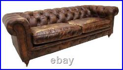 Chesterfield Luxury Vintage Distressed Real Leather 3 Seater Sofa Tobacco Brown