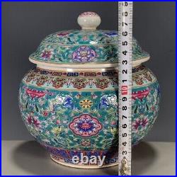 Chinese Antique Jar/Lid Famille Verte Turquoise Ginger Jar Porcelain-QianLong