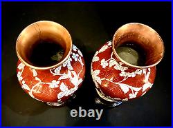 Chinese Republic Period 9 Copper Wire Cloisonné Vases with Antique Wood Stands