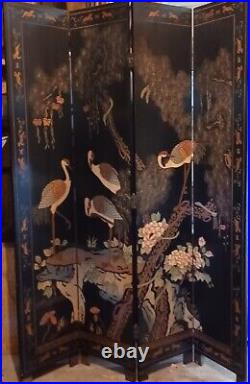 Chinese Vintage Four Panel Coromandel Folding Screen-Room Divider