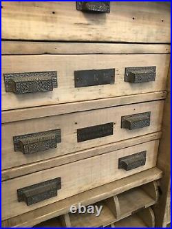 Circa 1880 Sandblasted Eastlake Technical Industrial Cabinet 8 Drawer 16 Trays