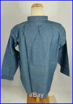 Dead stock NOS Vtg 1930's Chin Strap Chambray Denim Work Shirt Salt Pepper XXL