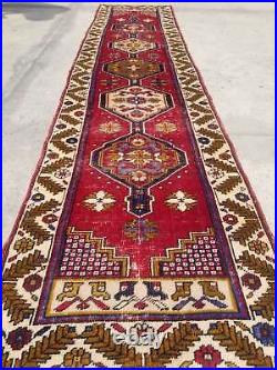 Distressed Vintage Hand Made Traditional Oriental Wool Long Runner 333x75cms