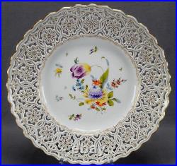 Dresden Hand Painted Floral & Gold Reticulated 11 5/8 Inch Charger C. 1891-1916