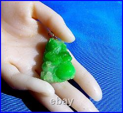 EXOTIC Antique imperial Green to white Jade Charm Victorian Deco Pendant 18k