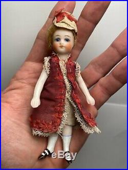 Early Antique 4 3/4 French Mignonette All Bisque Doll Peg Jointed Original NM+
