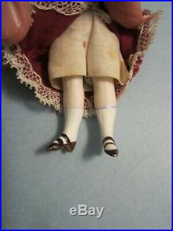 Early Antique 4 3/4 French Mignonette All Bisque Doll Peg Jointed Original NM+