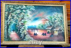 Elegant Oil Painting Canvas Signed Art Artist Vintage Wall Frame Wood 2945 Old