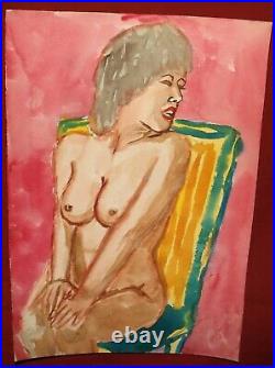 Expressionist nude woman portrait watercolor painting
