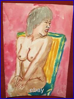Expressionist nude woman portrait watercolor painting