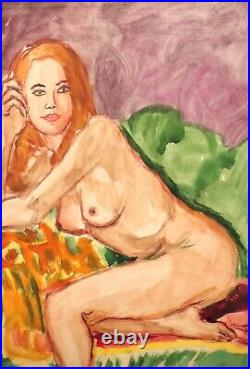 Expressionist watercolor painting nude women portrait