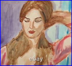 Expressionist watercolor painting nude women portrait