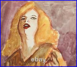 Expressionist woman portrait watercolor painting