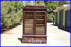 Fabulous Large Walnut Victorian Original Finish Wavy Glass Bookcase with Gallery