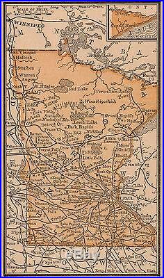 Framed Original 1889 Antique Map MINNESOTA St Paul Duluth Austin Winona St Cloud