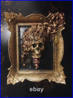 Framed Skull with brain in Vintage frame. Gothic home decor, wall hanging