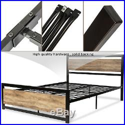 Full Size Platform Bed Frame Mattress Foundation with Metal Slats & Wood boards