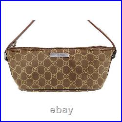 GUCCI Original GG Canvas Leather Pouch Hand Bag Brown Italy Auth #PP423 S
