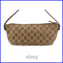 GUCCI Original GG Canvas Leather Pouch Hand Bag Brown Italy Auth #PP423 S