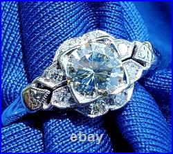 Genuine Diamond Art Deco Engagement Ring Antique Solitaire 18k White Gold