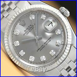 Genuine Rolex Mens Datejust Gray Diamond Dial Watch withOriginal Rolex Band
