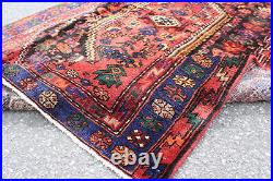Geometric Floral Vintage Turkish 4' 5 x 6' 9 Red Hand Knotted Area Rug