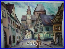 Guido MIGIANO Vtg Original Watercolor NEWTOWN CT Germany City Townscape